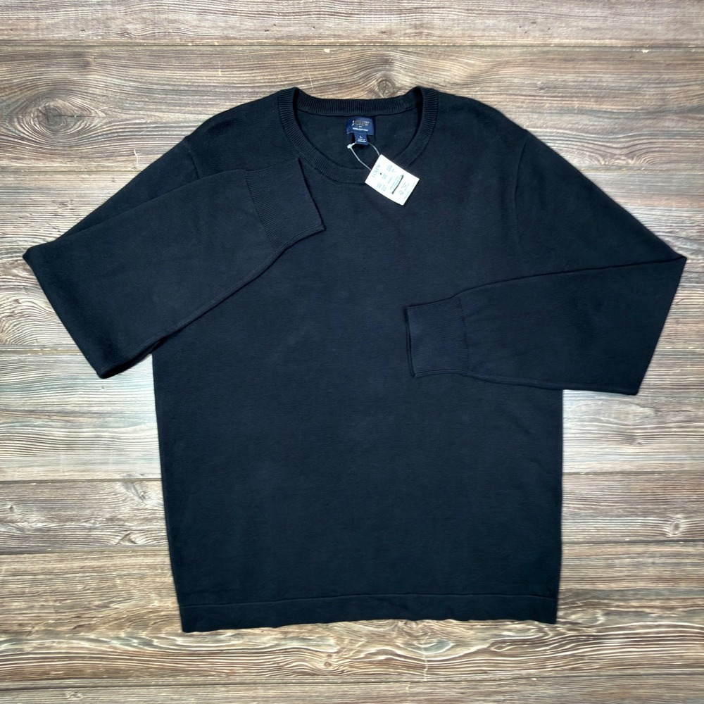 J.Crew Mens Large Sweater Black Cotton Crewneck AZ229 Long Sleeve New